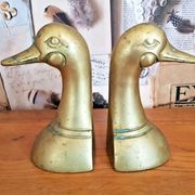 Delightful Pair of Vintage French Heavy Ornamental Brass Duck Bookends  3617