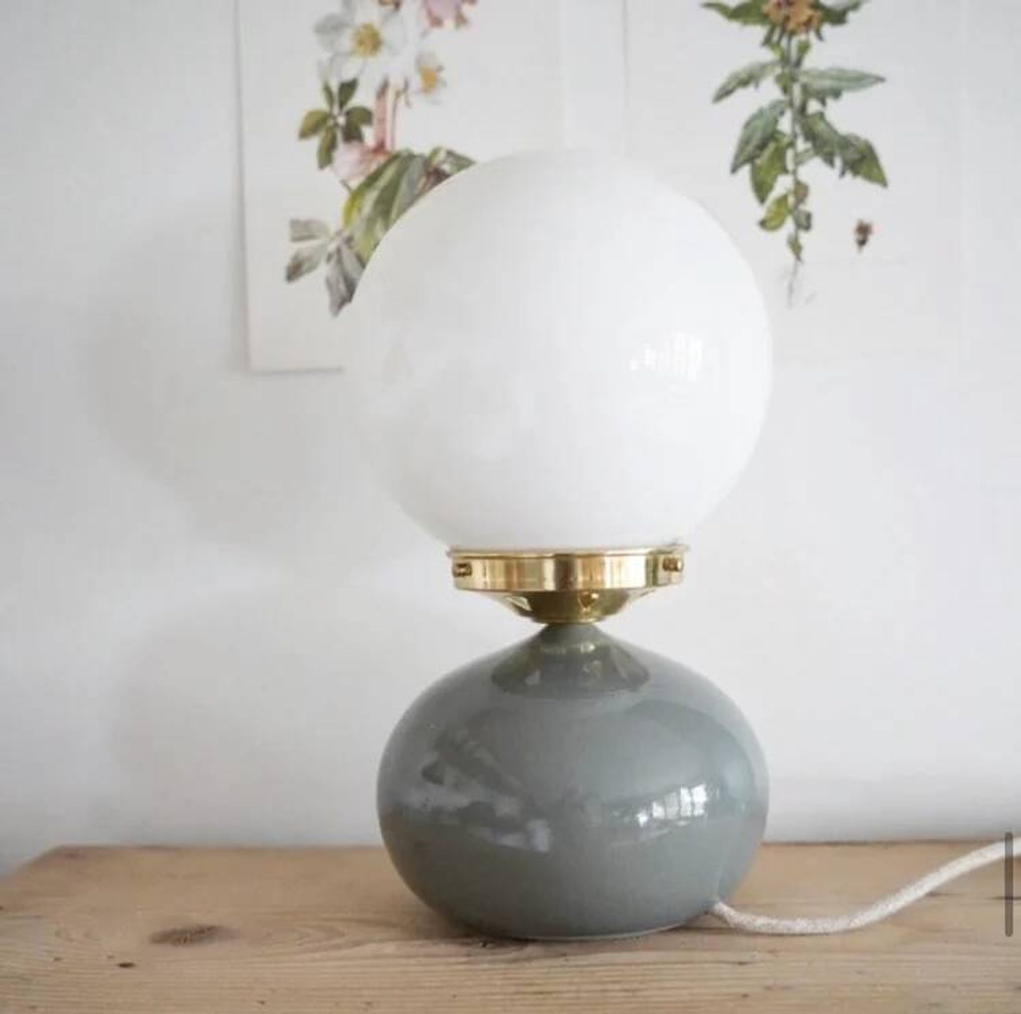 Lampe céramique grise & opaline