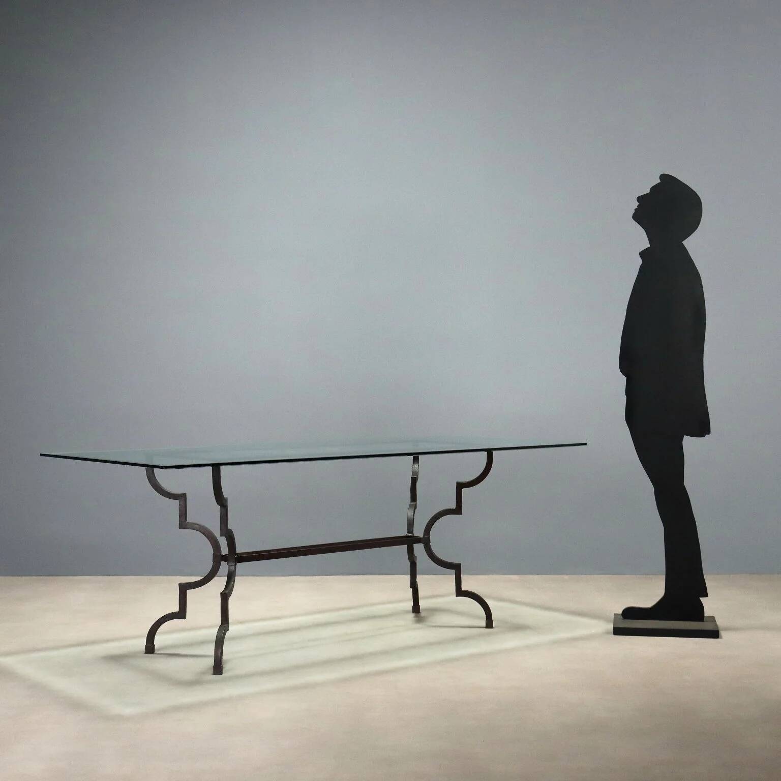 Table ancienne en verre et fer forgé, Italie, XXe siècle