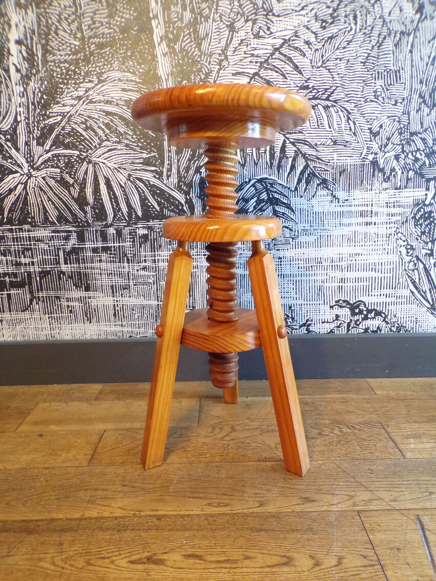 Tabouret en bois réglable hauteur: Tabouret bois à vis d'horloger