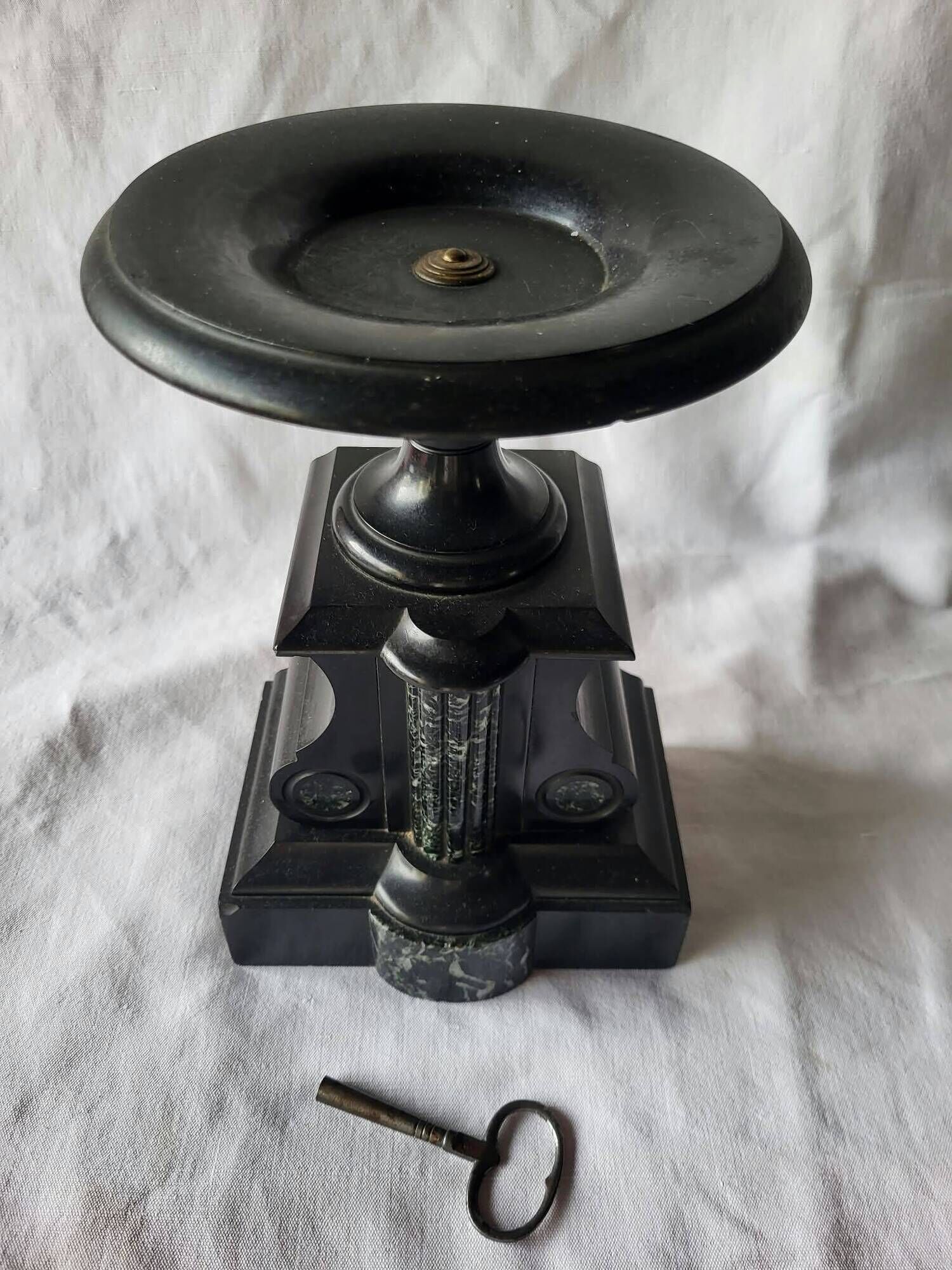 Napoleon III fireplace garniture, black marble and sea green.