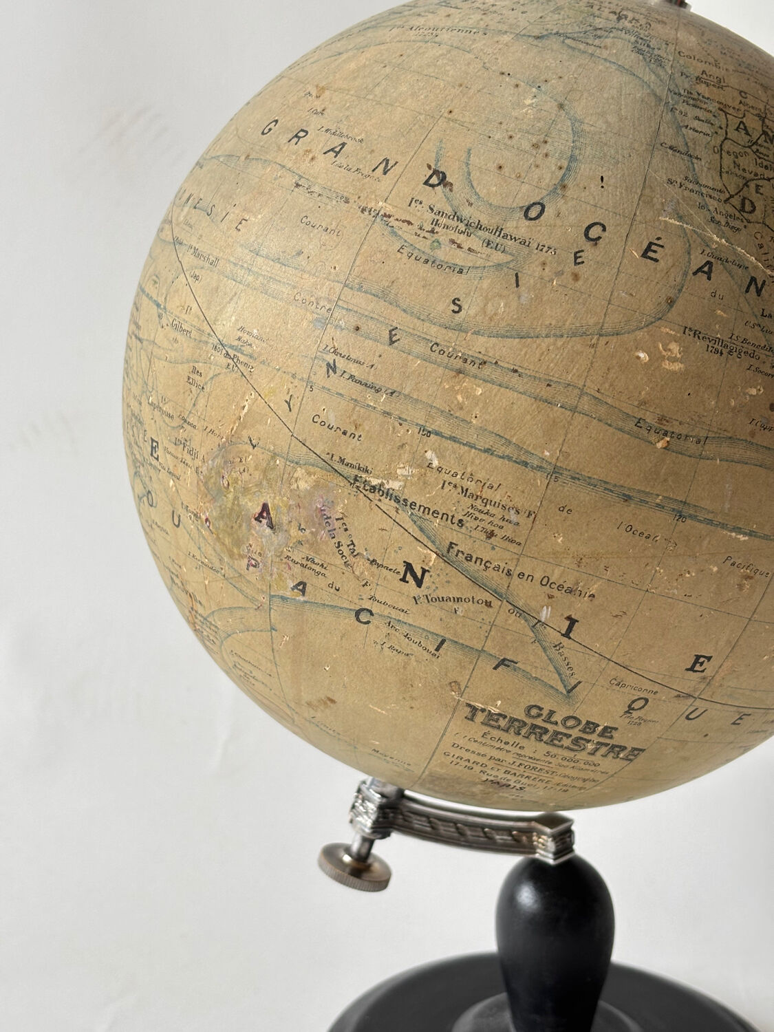 Terrestrial globe World map J. Forest, Girard and Barrere Paris 19th