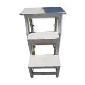 Former Escabeau Tabouret 3 Marches Bois White Escamotable Vintage
