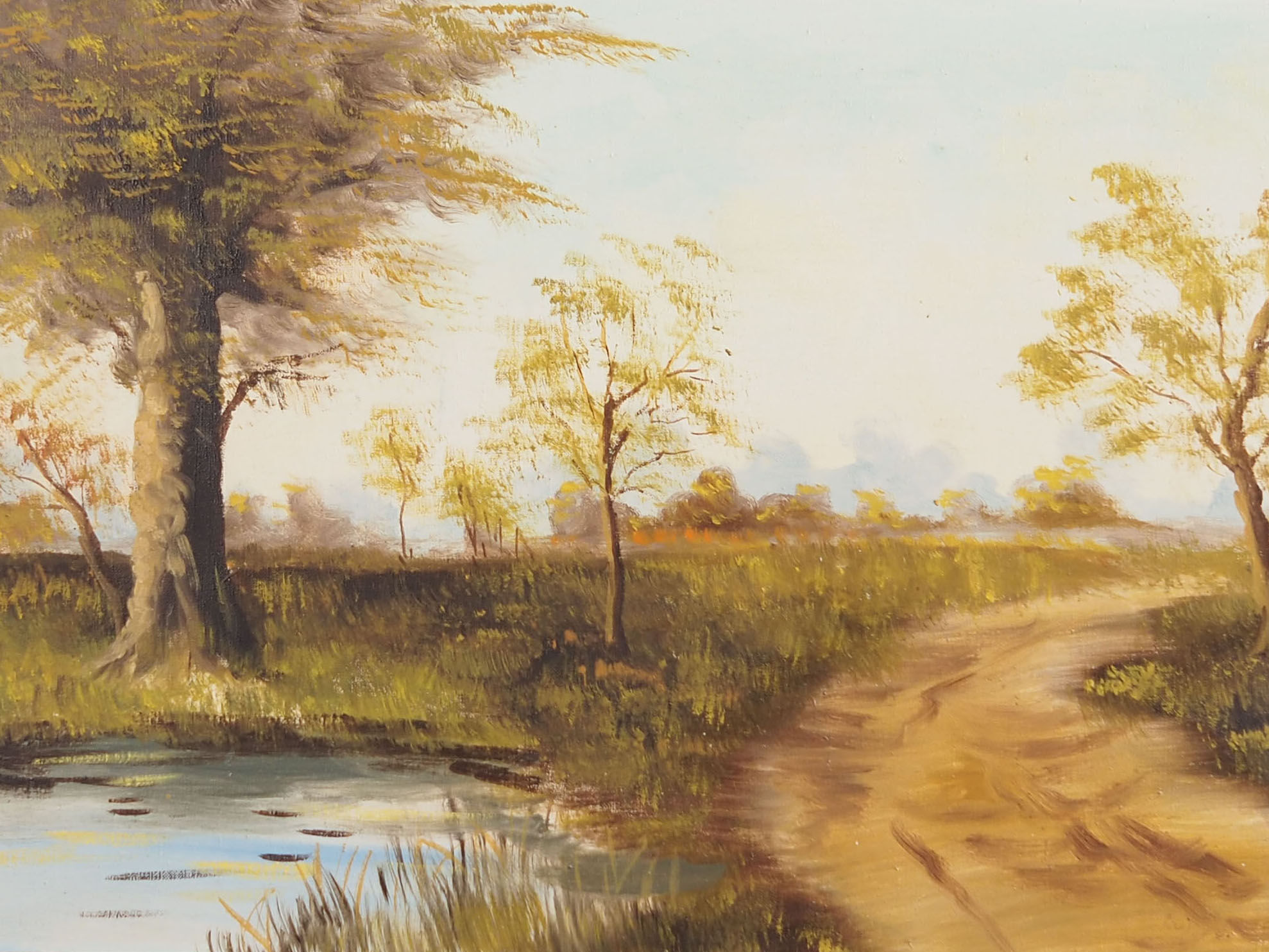 Peinture « The Road by the Pond », design scandinave, années 1970