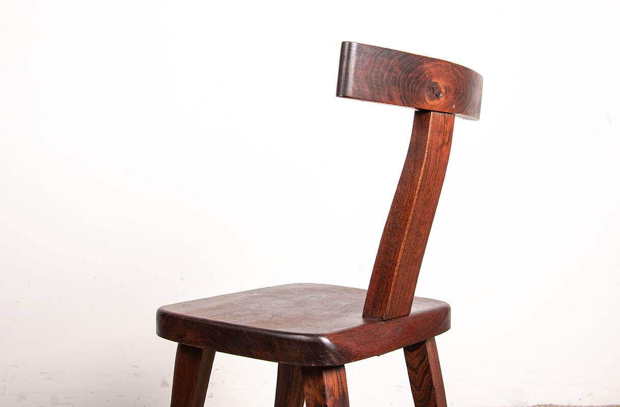 Set of 4 Scandinavian chairs in solid Elm, model T in the style of Olavi Hannin.