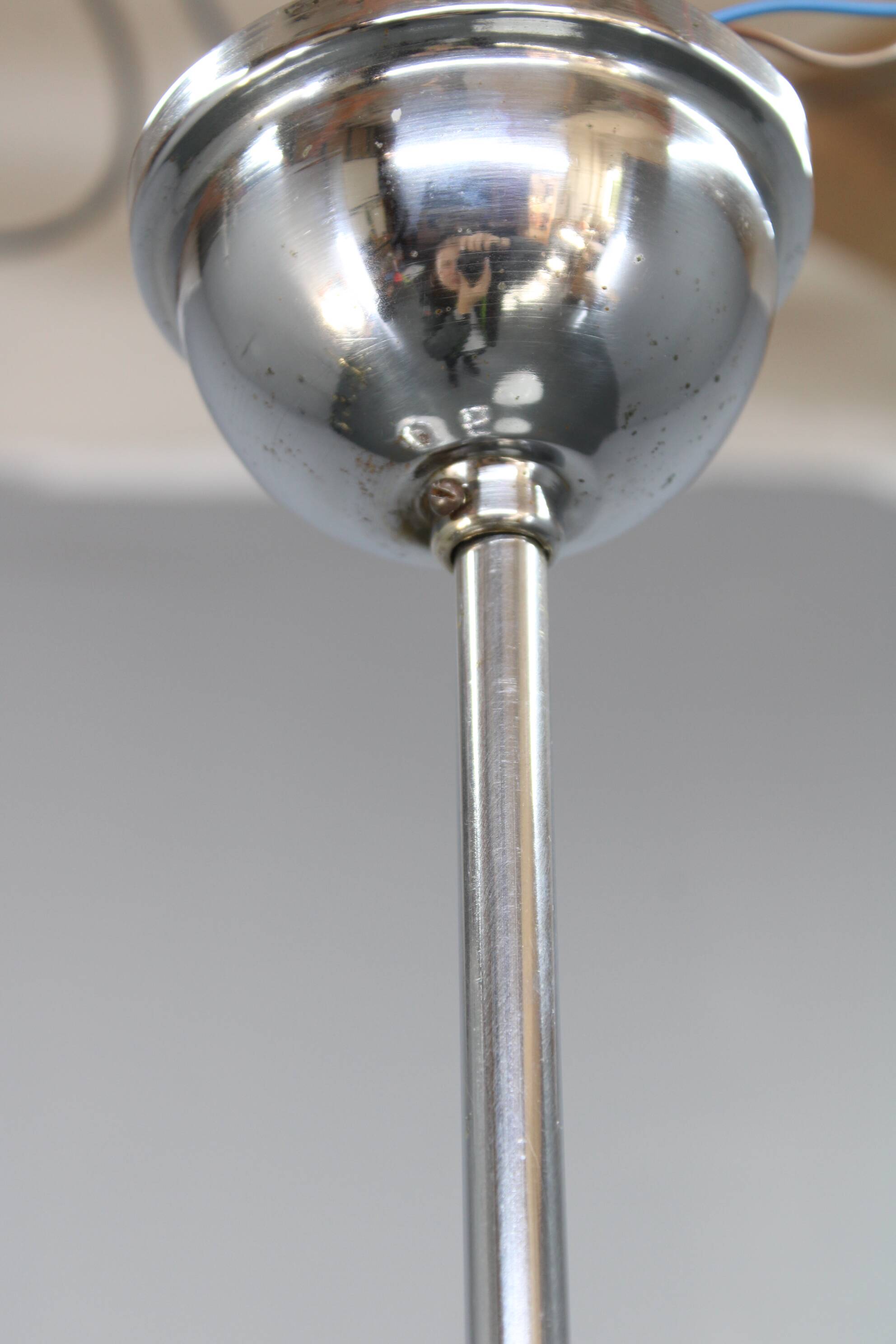 Czechoslovak Art Deco chrome chandelier with opaline glass, 1930s