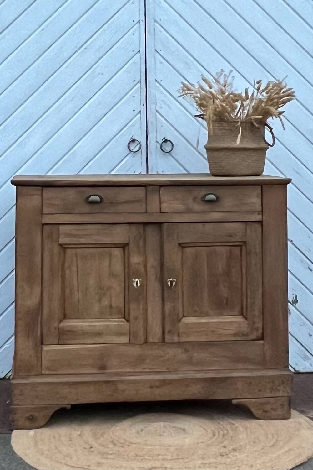 Antique sideboard with 2 drawers in solid raw oak, chic country style