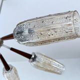 Large Scandinavian pendant light from the 60s, wood, glass, chrome