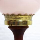 Vintage teak and pink glass lamp