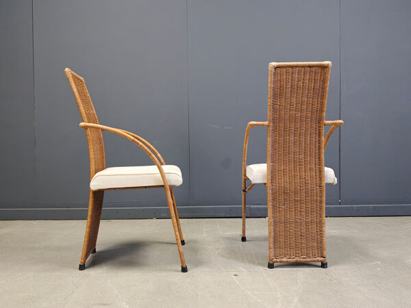 Chaises de salle à manger vintage en osier à dossier haut, années 1980 - lot de 6