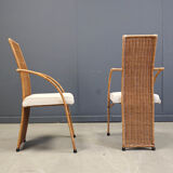 Vintage high back wicker dining chairs, 1980s - set of 6