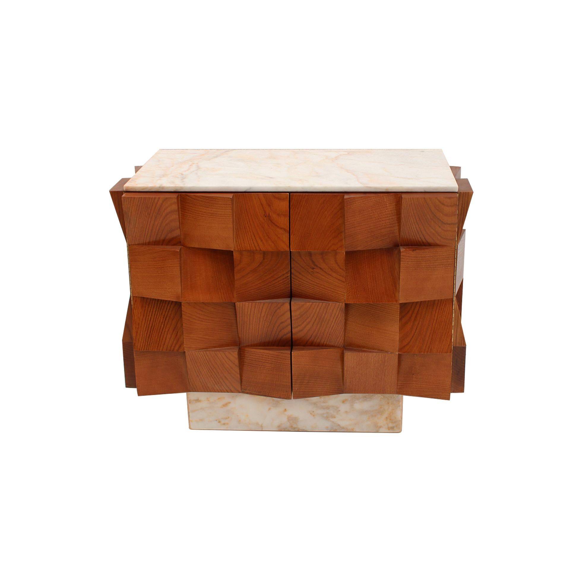 Brutalist Style Sideboard Made of Wood and Siena Marble, Italy