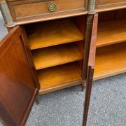 Louis XVI sideboard in solid mahogany with a white marble top, 222cm, 1950.