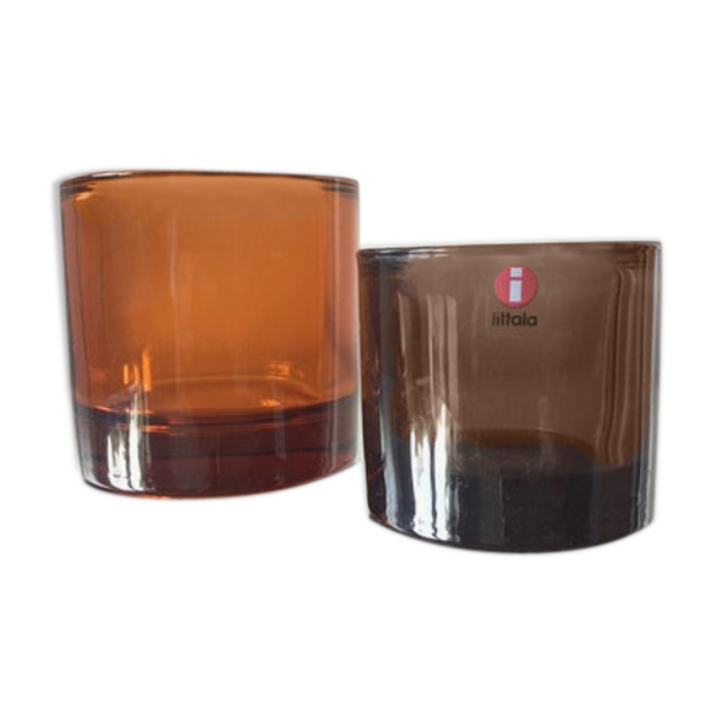 Kivi Iittala candle holders in orange and cinnamon glass 1988