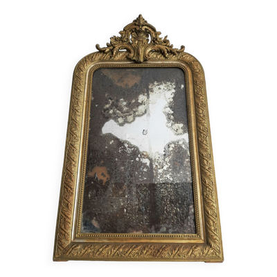 Grand miroir Louis Philippe à fronton ancien au mercure, hauteur 107cm, vintage