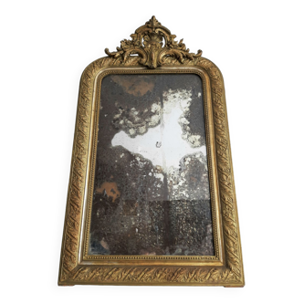 Grand miroir Louis Philippe à fronton ancien au mercure, hauteur 107cm, vintage