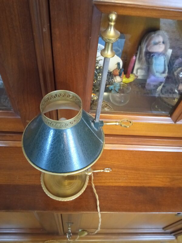 Lampe Bouillotte 1 bras de lumière bronze abat jour tôle style empire