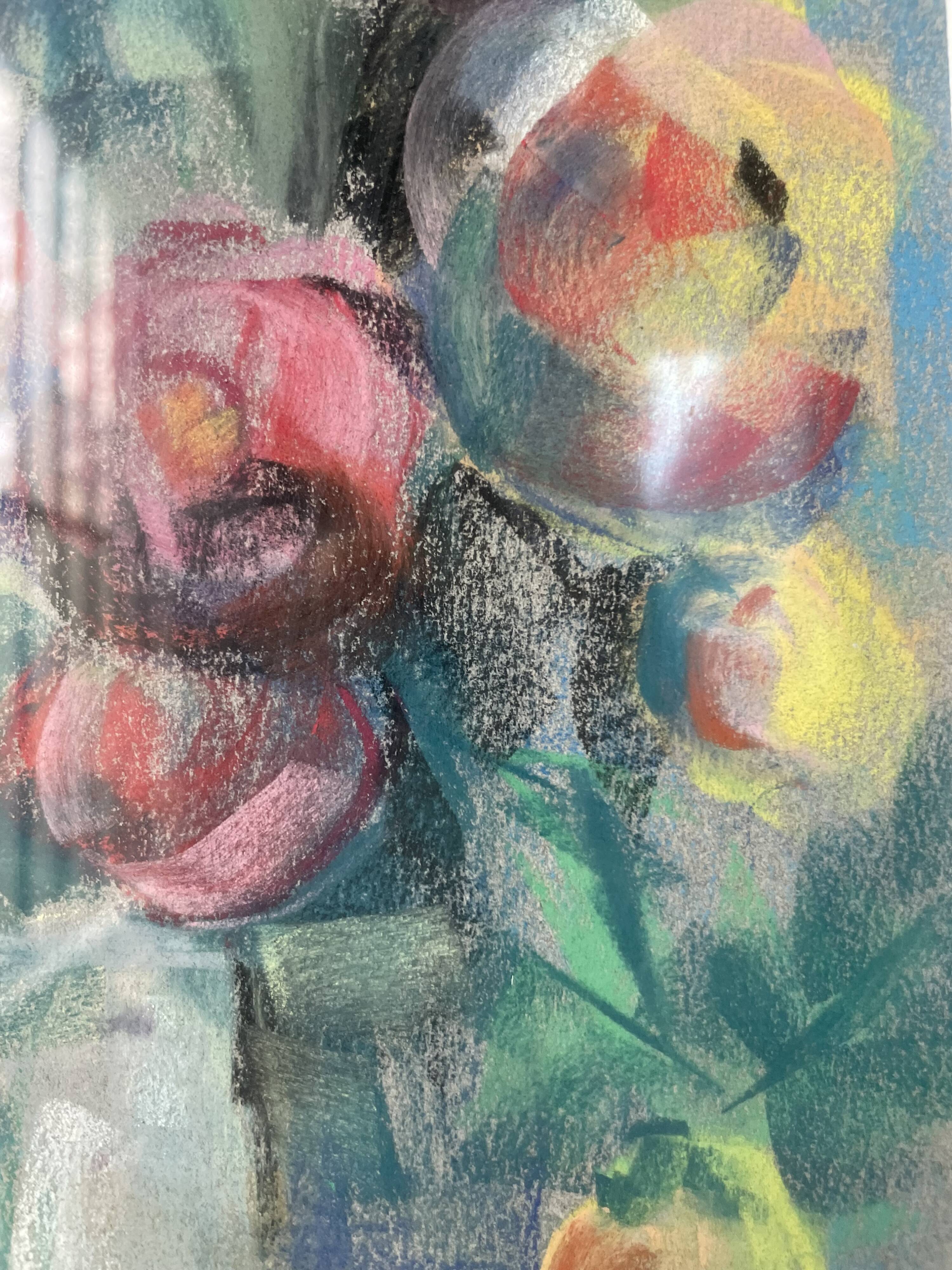 Oil chalk drawing flowers