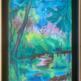 Tableau "Reflets dans l'eau" HST de 1942 par Marcelle GUETTA-FATTAL (1922-2009)