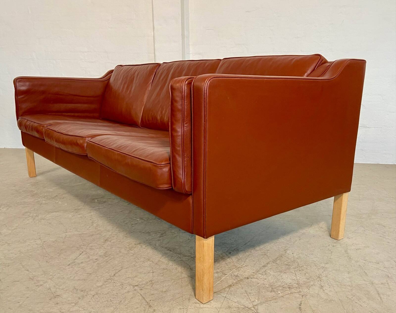 Vintage Danish mid-century Mogens Hansen 3-person cognac leather sofa