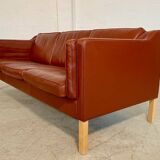 Vintage Danish mid-century Mogens Hansen 3-person cognac leather sofa