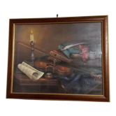 Signed oil-still life on violin