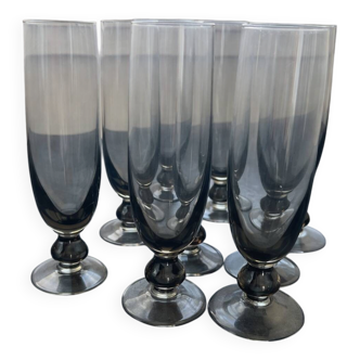 Set of 9 vintage champagne flutes (tinted glass)