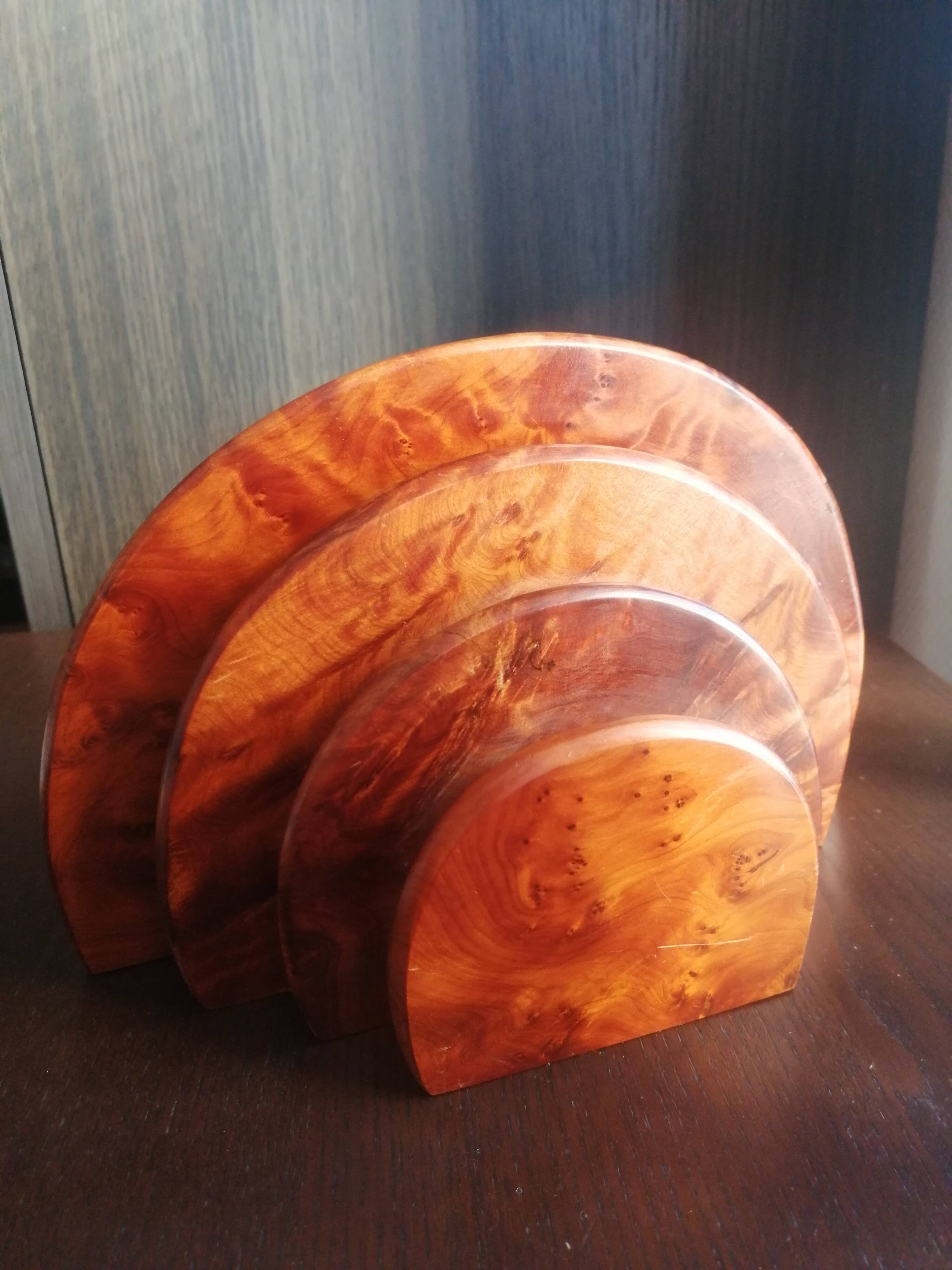 Art-Deco mail holder in raw wood