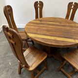 Rare majestic Depuydt brutalist oak dining set/chairs/table– Belgium, 1970s