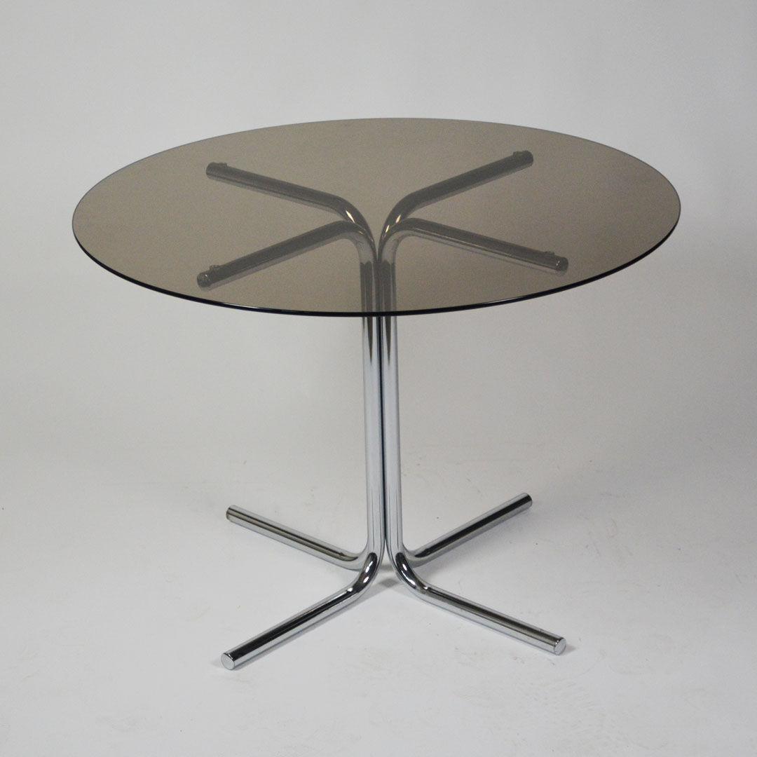 Italian Smoked Glass tubular frame round dining table 1970s