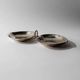 Vintage 1960s silver-plated catchall, double heart shell with ring handle.