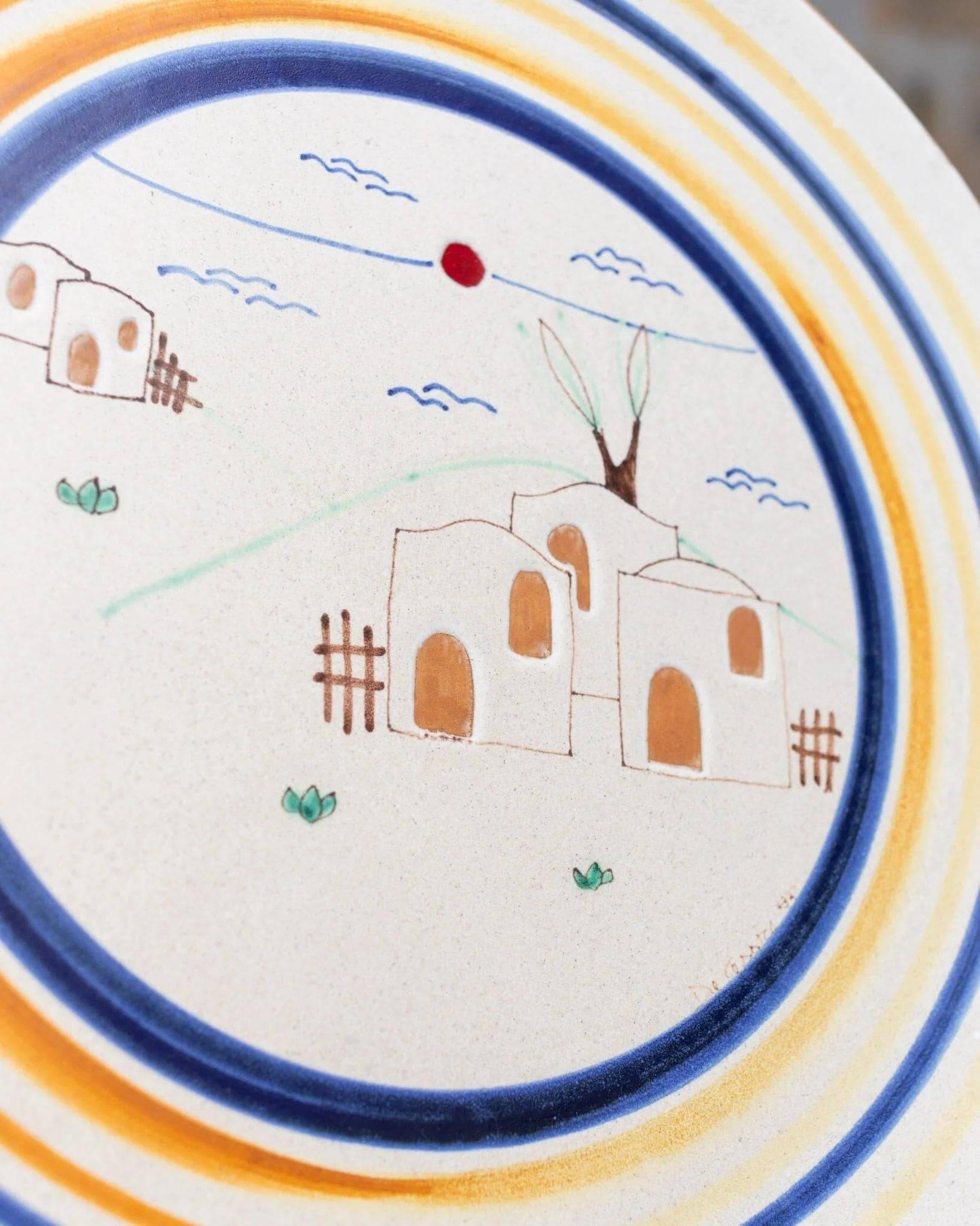 Cream Ceramic Wall Plate from Italy 1980s Studio Ceramics – Hand-Painted, Mid-Century Folk Art