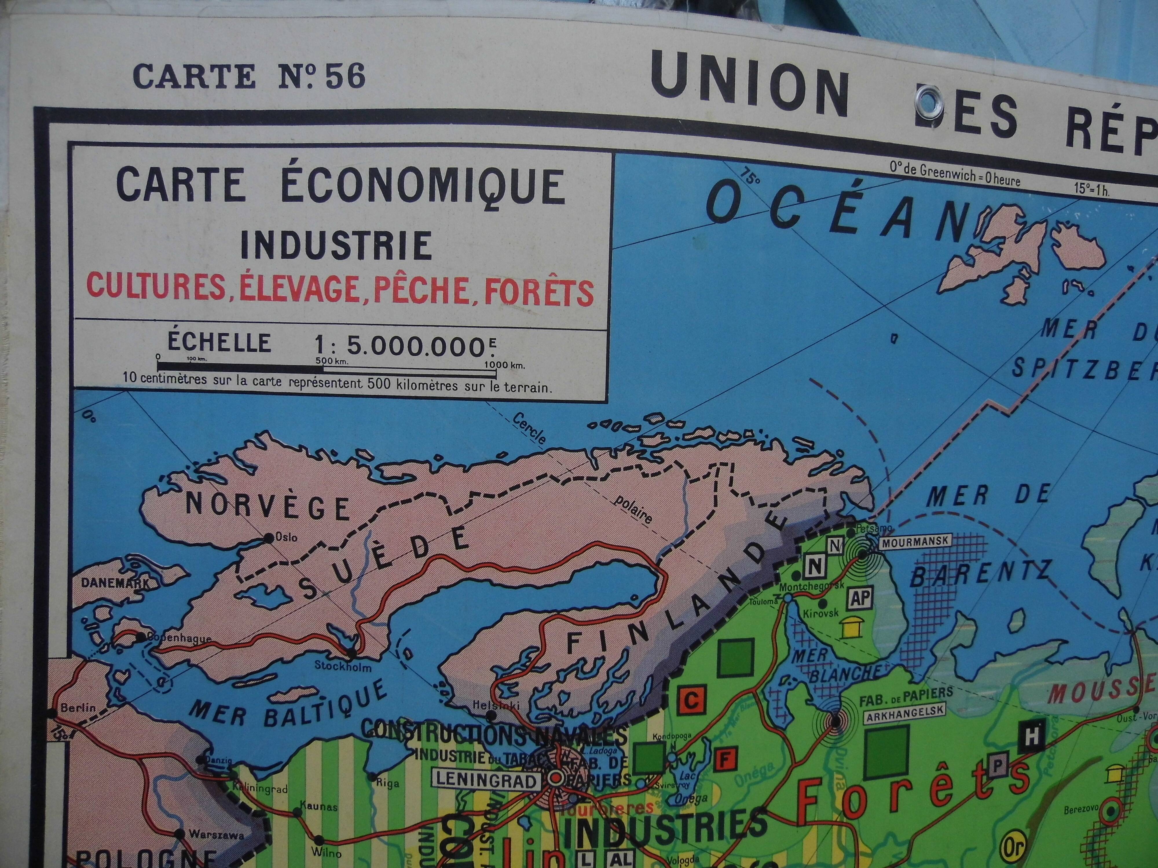 Carte de géographie d'école,carte double  "l'URSS"