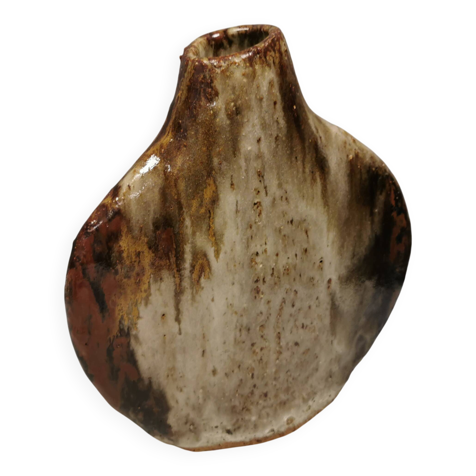 A beautiful Brutalist vase in lovely earth tones. Danish, from the 1980s.