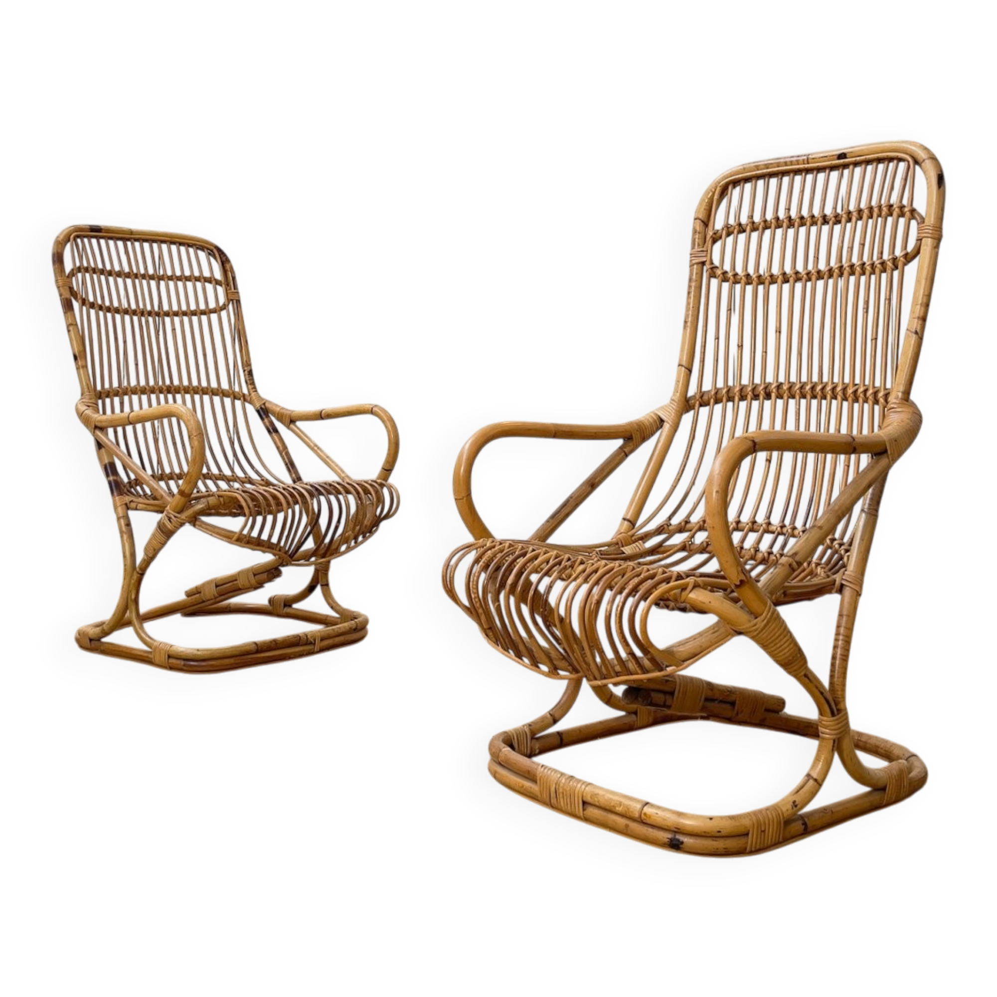 Ensemble de chaises en bambou attribuées à Tito Agnoli, 1960