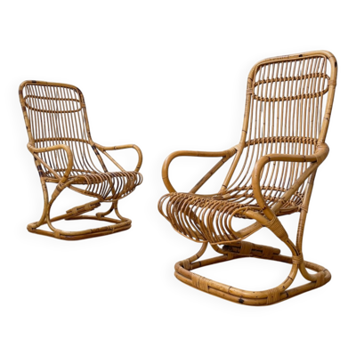 Ensemble de chaises en bambou attribuées à Tito Agnoli, 1960