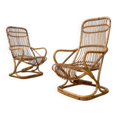 Set of Bamboo Armchairs attributed to Tito Agnoli, 1960