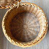 Vintage pouf braided wicker storage chest