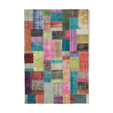 Hand-knotted oriental overdyed 204 cm x 300 cm multicolor patchwork rug