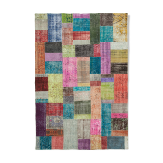 Hand-knotted oriental overdyed 204 cm x 300 cm multicolor patchwork rug