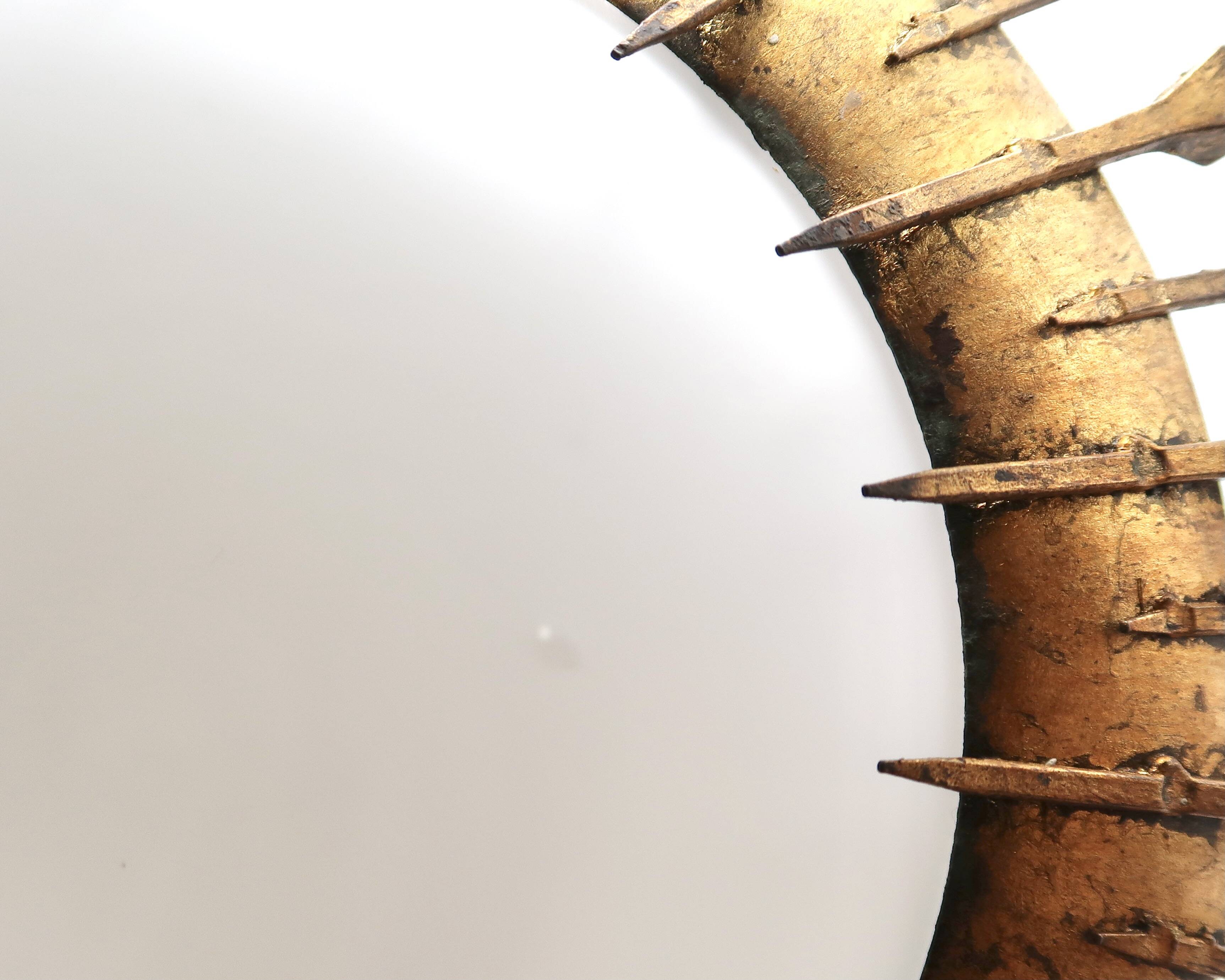 Ceiling light with forged gold nails and opaque white glass, 1950s.