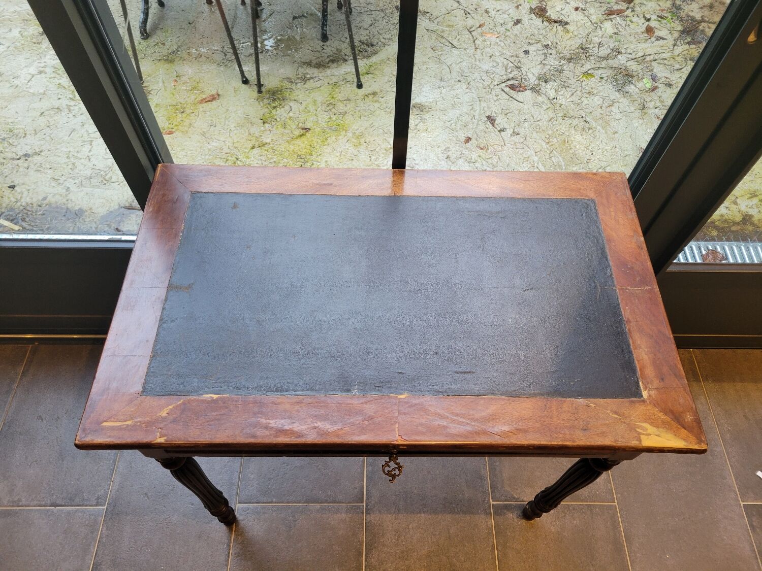 Side table with drawer and leather top
