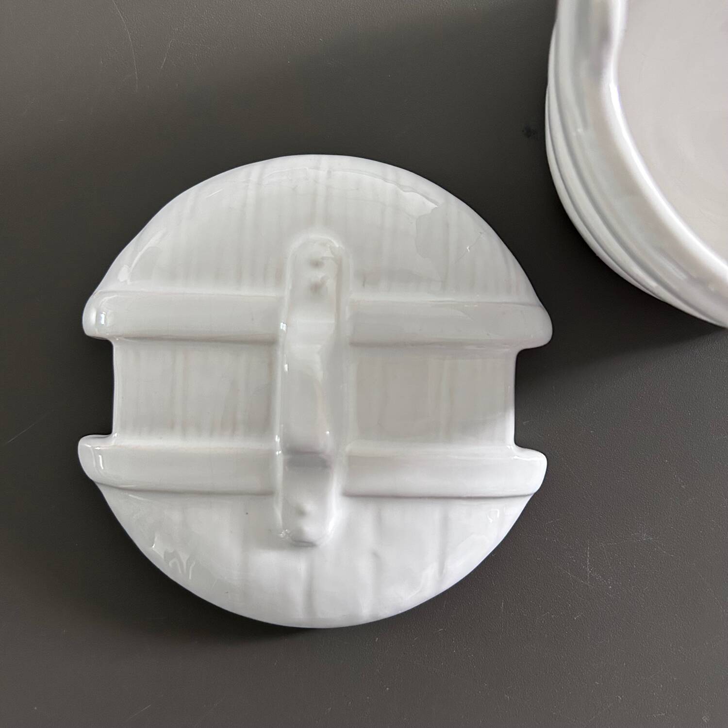 Earthenware barrel butter dish