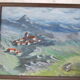 Tableau huile sur carton "village de reve" en montagne, signé j.m. cabet 1988, cadre bois, peinture