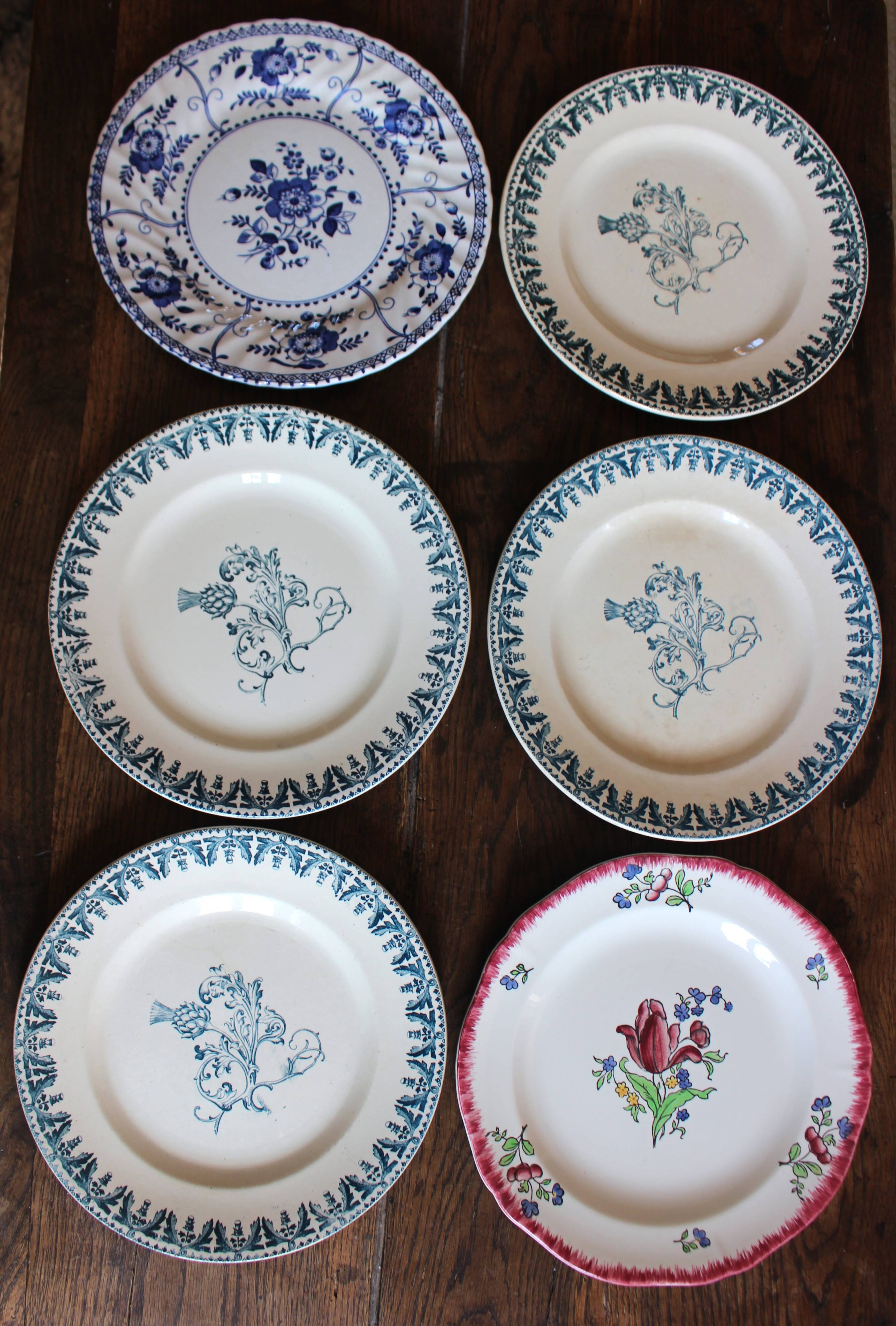 6 flat plates La Lorraine Salins Gien English Indies
