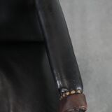 Wooden and black cow leather antique English Gainsborough side/desk/chair