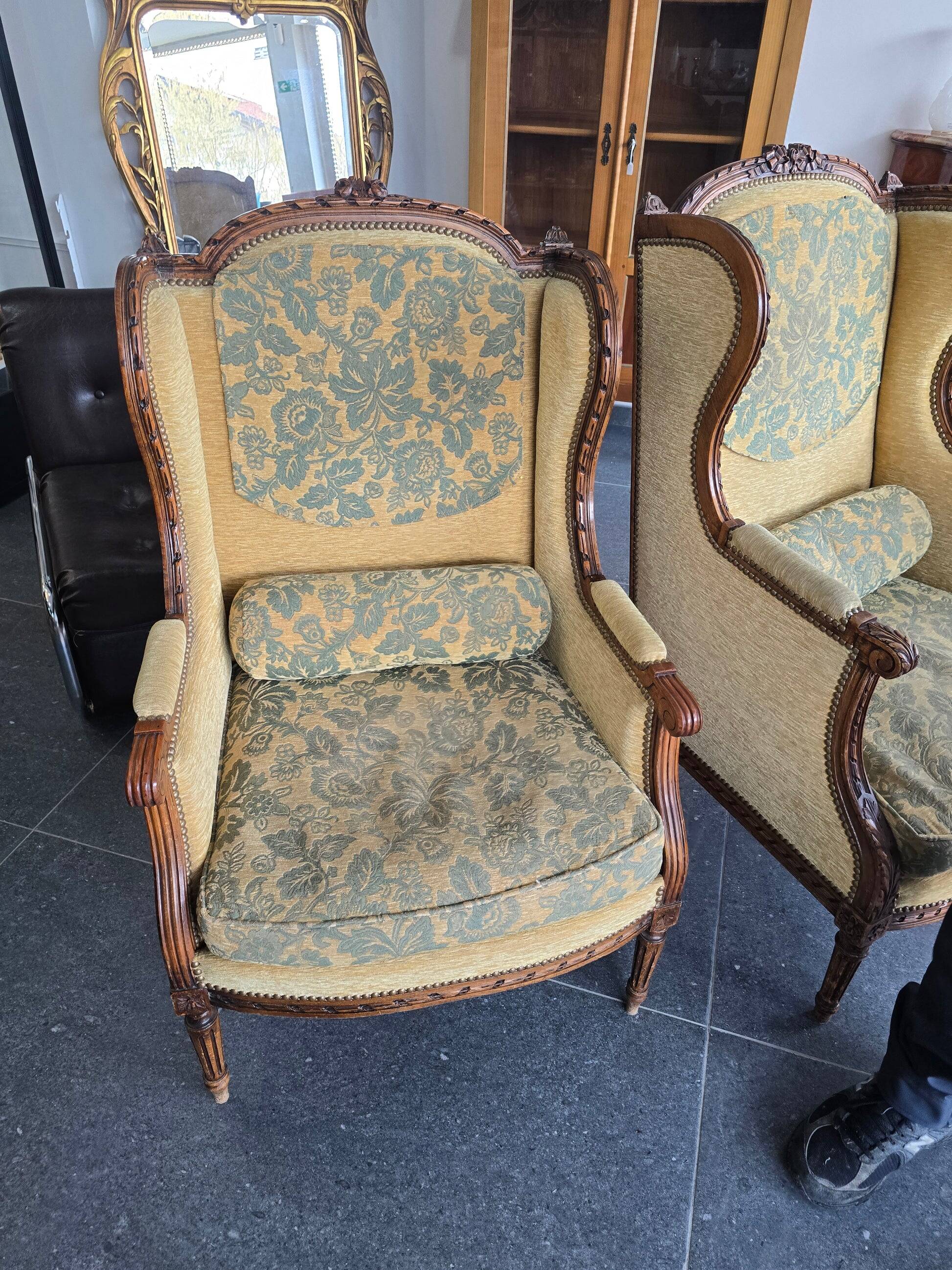 Louis XVI bergère armchairs, late 19th - early 20th century