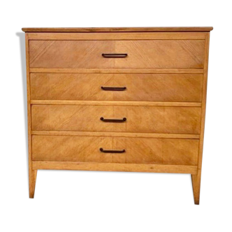 Commode à 4 tiroirs en chêne clair vintage des années 1950