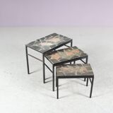 1960s Nesting tables with stone tops from the Netherlands