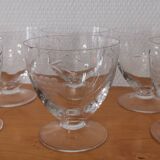 Set of 8 old glasses on base with chiseled decor